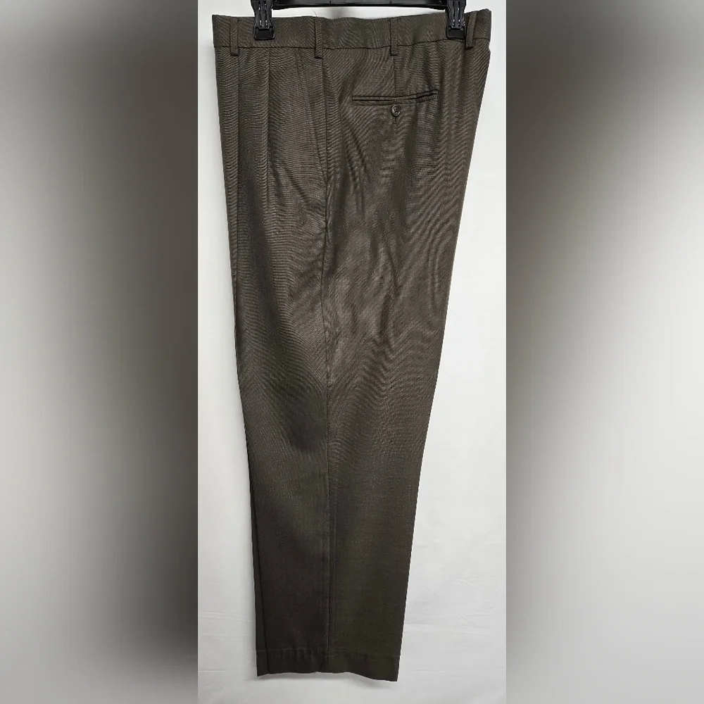 George Mens Suit 40 Waist 32 Inseam Taupe Brown Lapel Pleats Formal Business